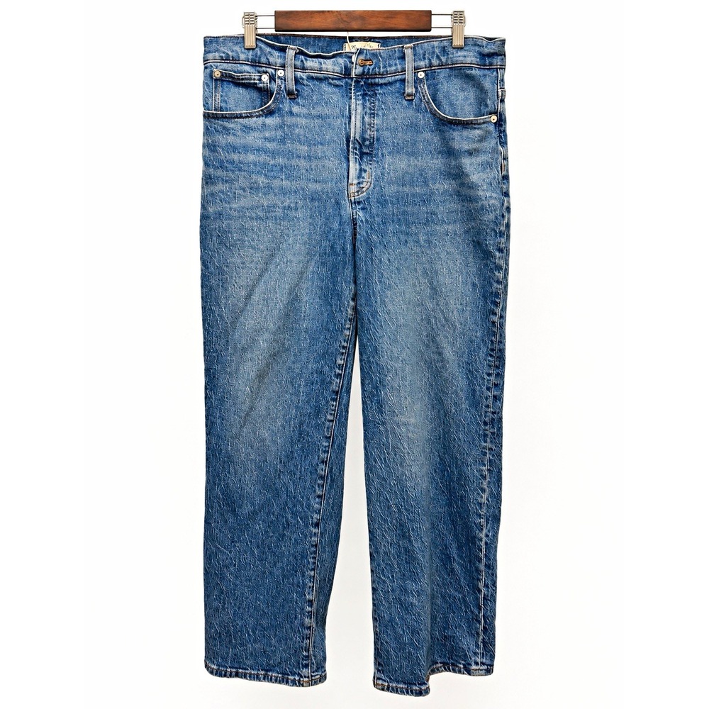 Madewell Perfect Vintage Wide Leg Jean 33 High Rise Crinkle Wash 90s Baggy